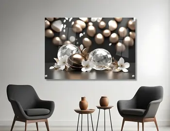 "קריסטל, פרחים וזהב" - תמונת זכוכית שתוסיף יוקרה לבית