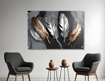 תמונת זכוכית מרהיבה לסלון ולמשרד נוצות צבעוניים