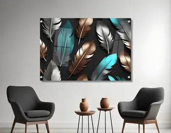 תמונת זכוכית נוצות בגוונים מהממים על רקע שחור