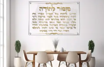 תמונת זכוכית מזמור לתודה מוזהב על זכוכית ברקע שקוף נקי