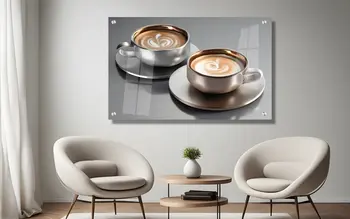 קפה מודרני - תמונת זכוכית בגוונים מתכתיים
