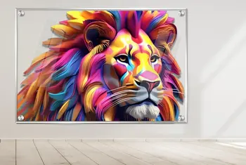 תמונת זכוכית אריה רב-גוני על רקע שקוף