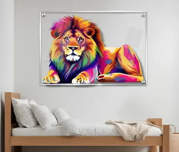 תמונת זכוכית מדהימה על רקע שקוף אריה צבעוני