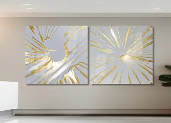 סט 2 תמונות זכוכית – שיש זהב אלגנטי