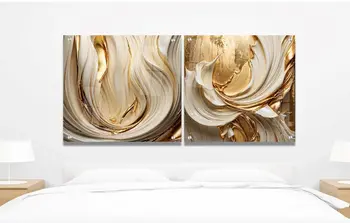 סט 2 תמונות זכוכית – אבסטרקט זרימה מוזהבת