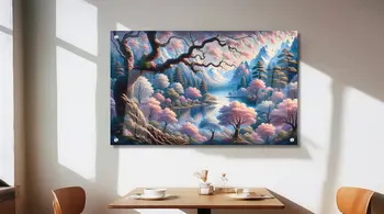 תמונת זכוכית מרהיבה לסלון ולמשרד - "היער והאגם הקסום"