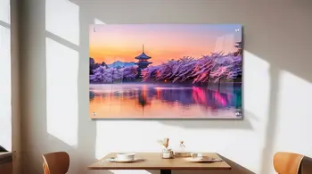 תמונת זכוכית מרהיבה לסלון ולמשרד - שלג מסביב לאגם