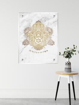 תמונת זכוכית - חמסה על רקע שיש לבן