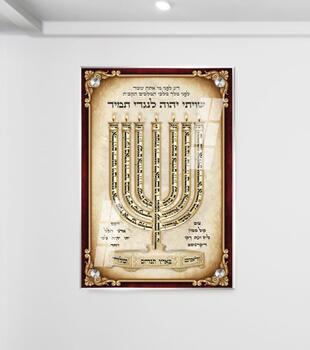 תמונת זכוכית לבית כנסת למנצח עם אותיות קבלה