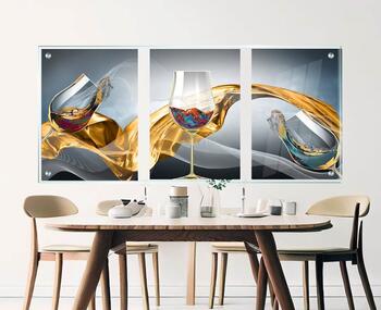 סט 3 תמונות זכוכית - "היין והגל"