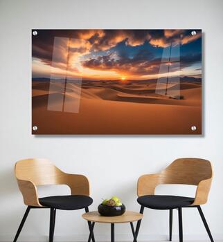 תמונת זכוכית מרהיבה לסלון ולמשרד שקיעה המדבר
