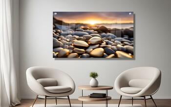 תמונת זכוכית חלוקי נחל מוזהבים - תמונה באיכות HD