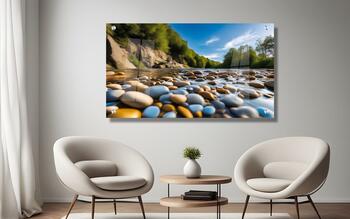 תמונת זכוכית מרהיבה לסלון ולמשרד חלוקי נחל צבעוניים