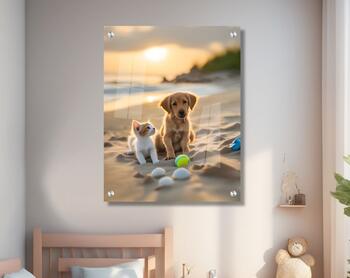 תמונת זכוכית חדרי ילדים כלב וחתול