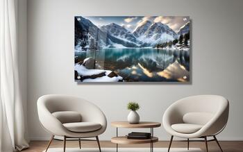 תמונת זכוכית מרהיבה לסלון ולמשרד האגם והנוף המושלג