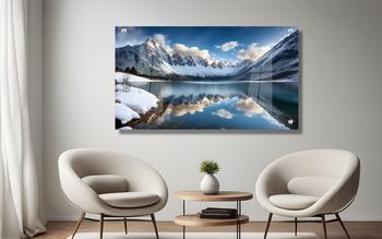 תמונת זכוכית מרהיבה לסלון ולמשרד האגם והרי השלג