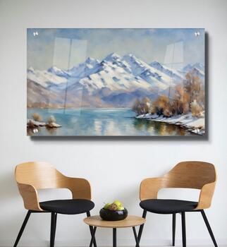 תמונת זכוכית מרהיבה לסלון ולמשרד הרים מושלגים