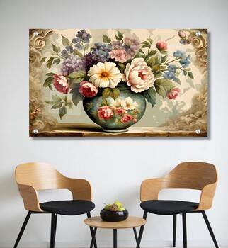 תמונת זכוכית מרהיבה לסלון ולמשרד פרחים צבעוניים