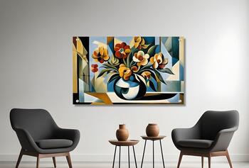 תמונת זכוכית קלאסית נוסטלגית על זכוכית פרחים צבעוניים