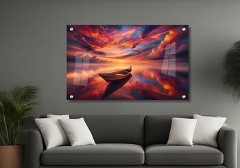 תמונת זכוכית מרהיבה לסלון ולמשרד - סירה בלי משוטים בלב ים