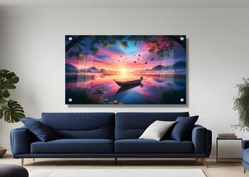 תמונת זכוכית מרהיבה לסלון ולמשרד הסירה בים - נוף הזריחה