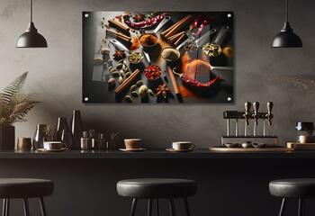 תמונת זכוכית מרהיבה לסלון ולמשרד תבלינים וכפות