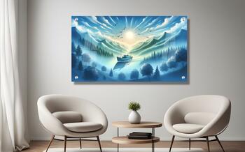 תמונת זכוכית מרהיבה לסלון ולמשרד אוניה והרים