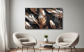 תמונת זכוכית נוצות על רקע שחור מבריק - הדפסה על זכוכית