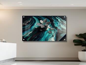 תמונת זכוכית מרהיבה לסלון ולמשרד עלי שלכת ומים