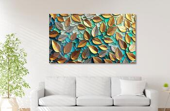 עלי שלכת מוזהבים - תמונת זכוכית תלת מימדית