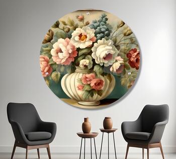 פרחים בסגנון וינטג' - תמונת זכוכית עגולה