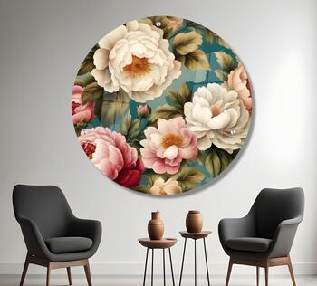 פרחים בסגנון וינטג' - תמונת זכוכית עגולה